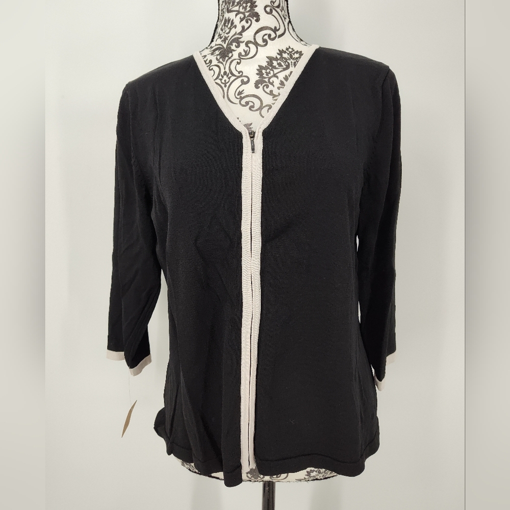 Massini Black and White Knit Zippered Half Sleeve Top Size Women's X Large
